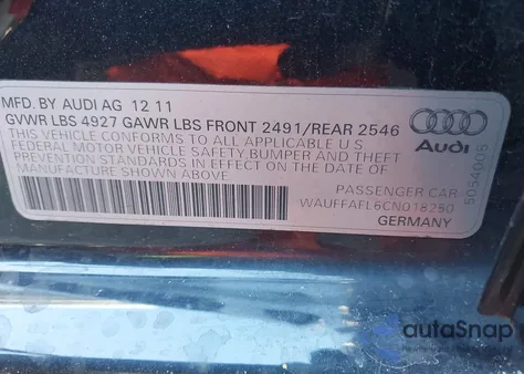 2012 Audi A4 2.0T Premium z USA, uszkodzony, nr VIN WAUFFAFL6CN018250